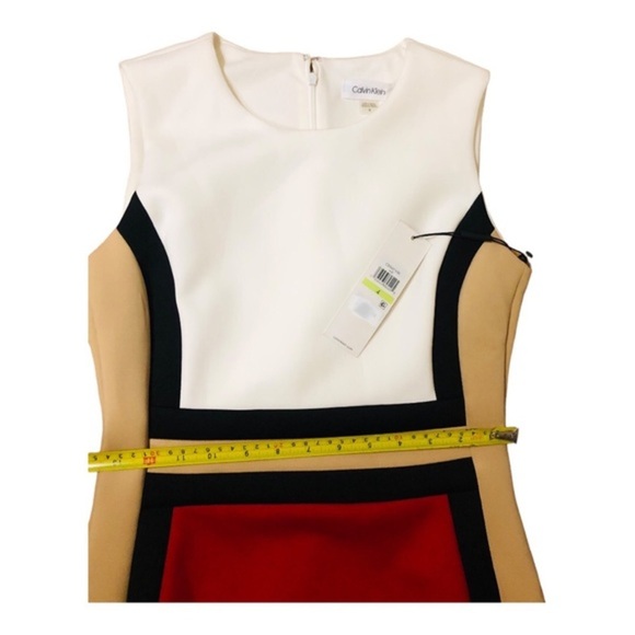 Calvin Klein red tan white black colorblock scuba fit sheath dress size 4 new - Picture 13 of 16